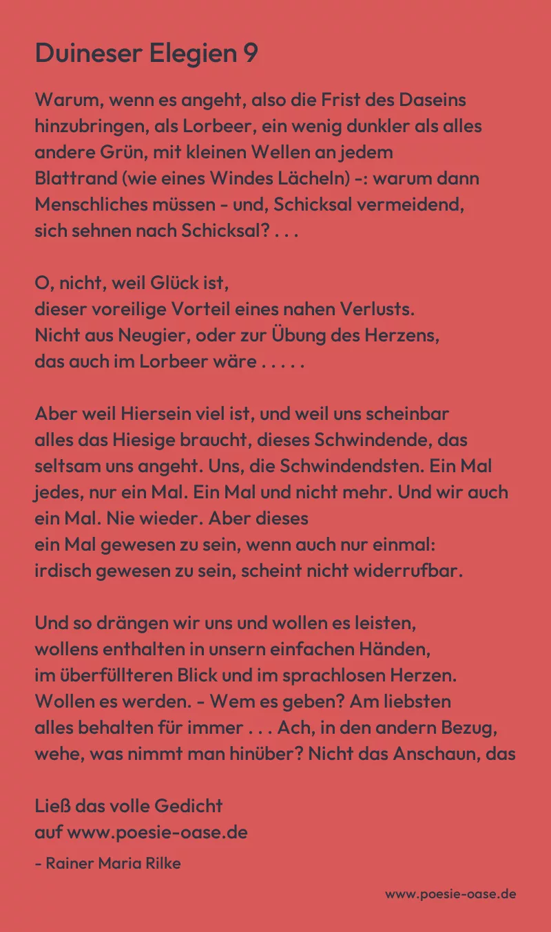 Gedicht: Duineser Elegien 9 von Rainer Maria Rilke