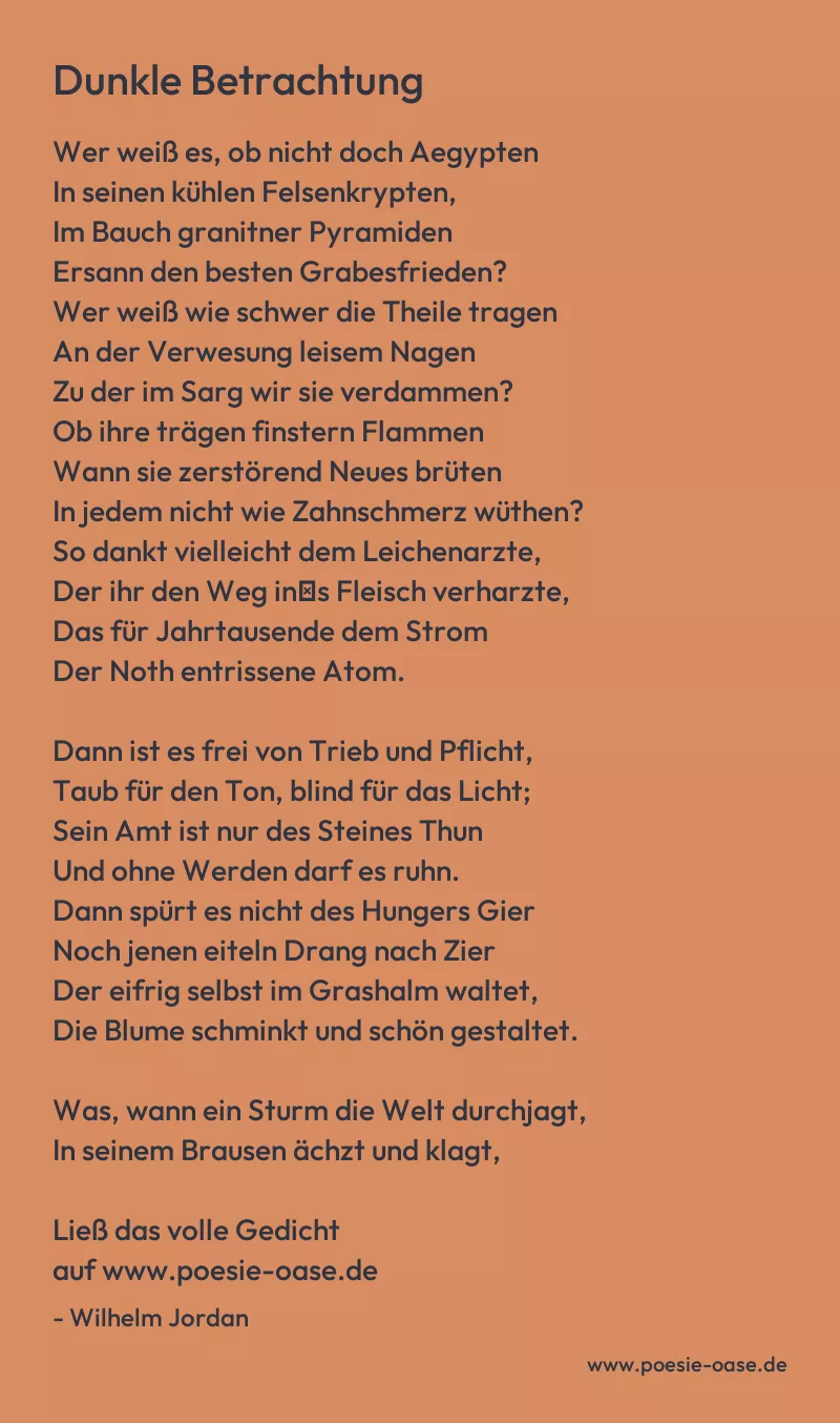 Gedicht: Dunkle Betrachtung von Wilhelm Jordan