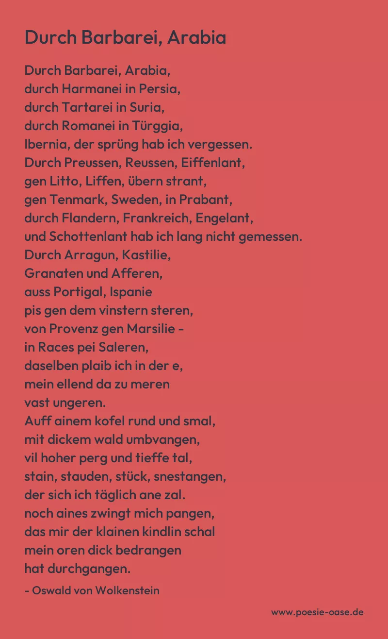 Gedicht: Durch Barbarei, Arabia von Oswald von Wolkenstein