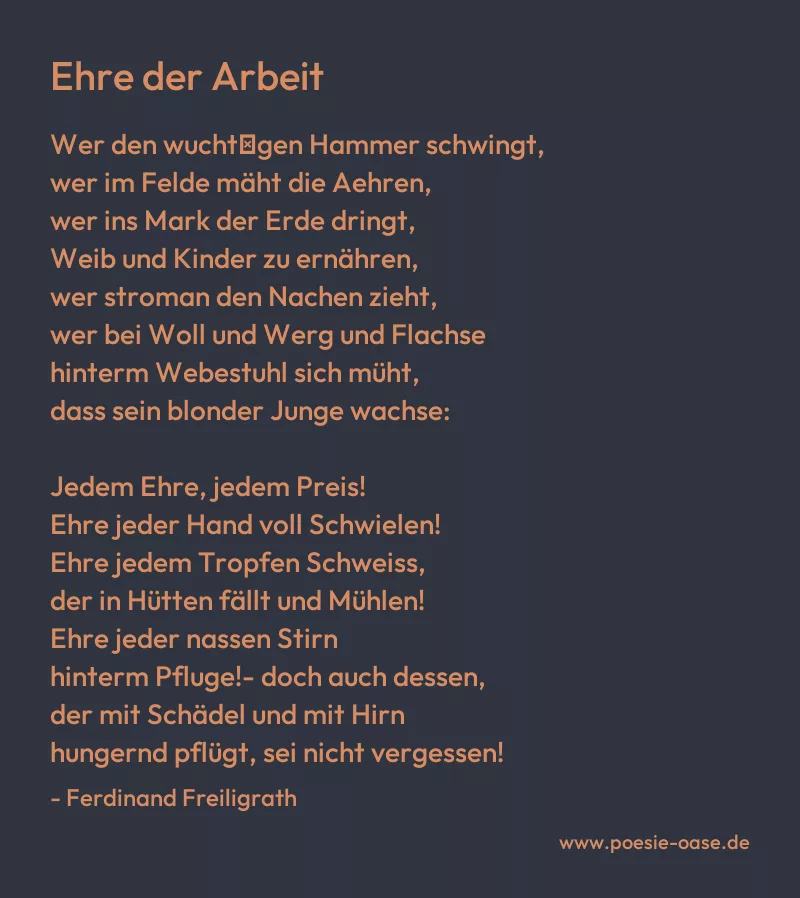 Gedicht: Ehre der Arbeit von Ferdinand Freiligrath