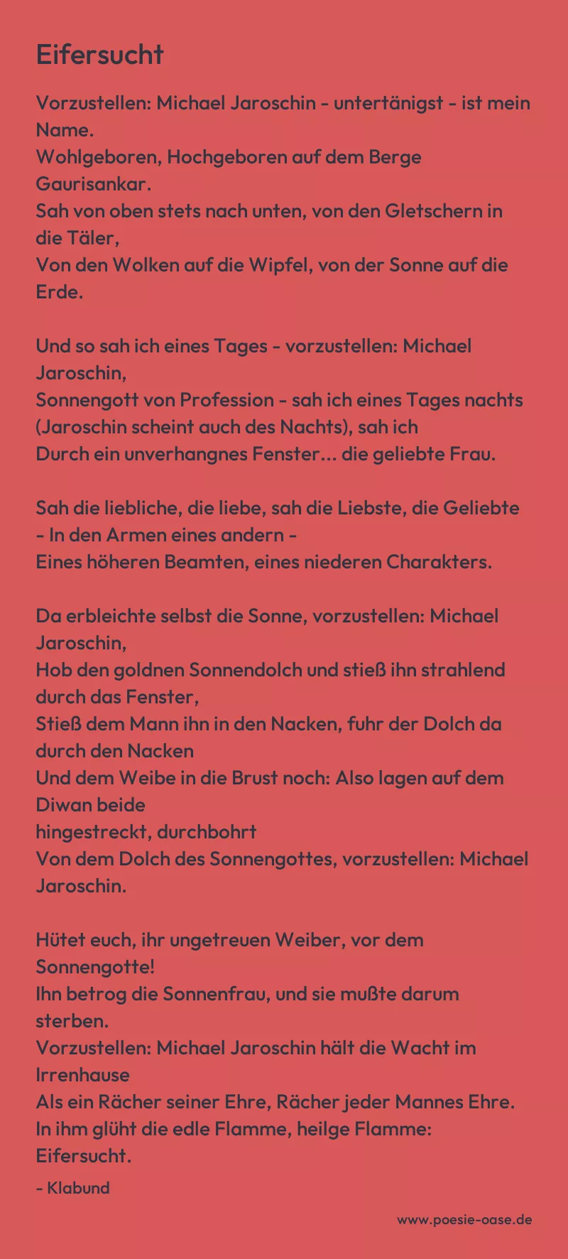 Gedicht: Eifersucht von Klabund