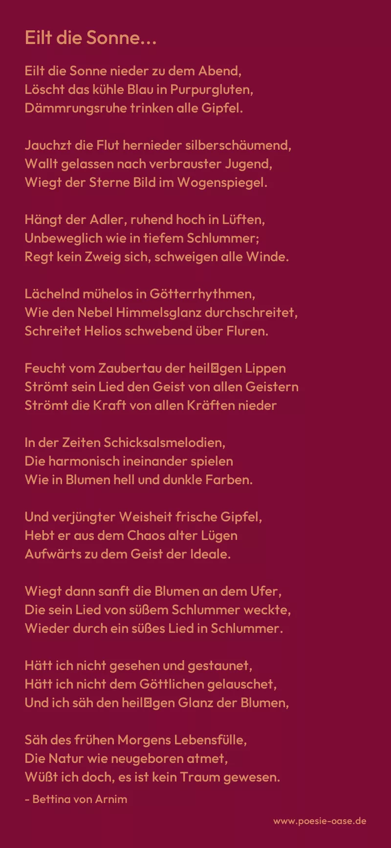 Gedicht: Eilt die Sonne... von Bettina von Arnim