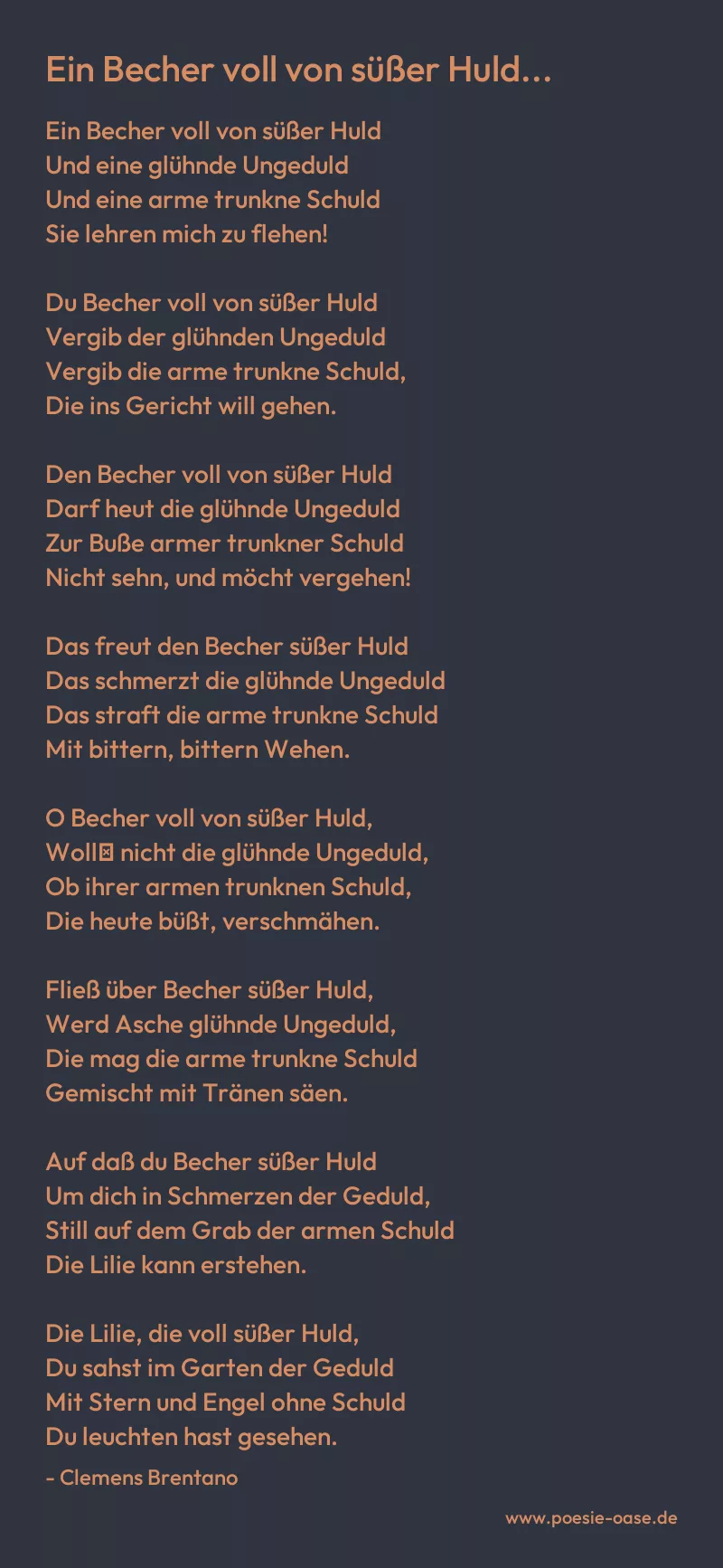 Gedicht: Ein Becher voll von süßer Huld... von Clemens Brentano