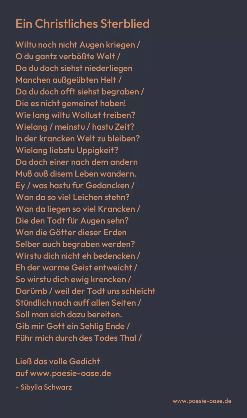 Gedicht: Ein Christliches Sterblied von Sibylla Schwarz