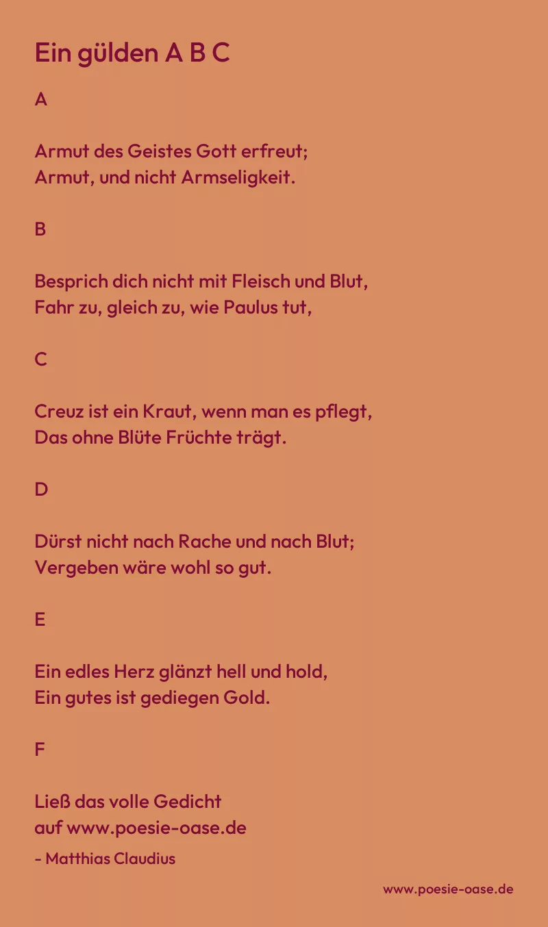 Gedicht: Ein gülden A B C von Matthias Claudius