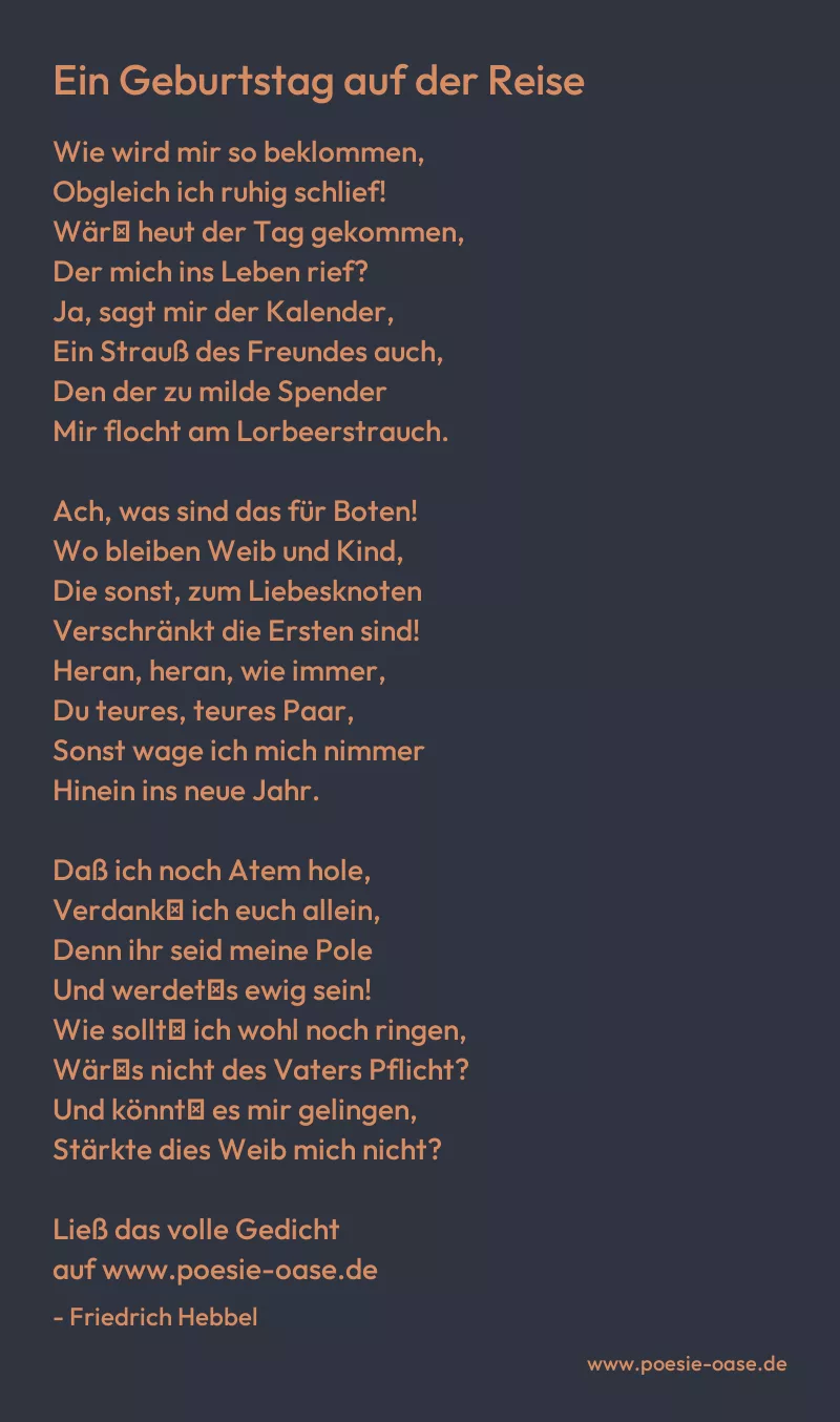 Gedicht: Ein Geburtstag auf der Reise von Friedrich Hebbel