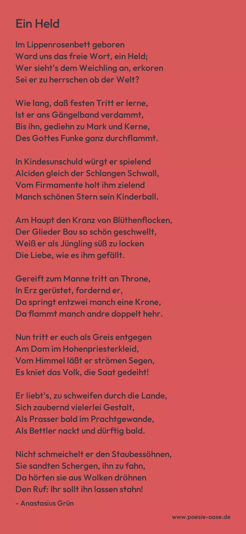 Gedicht: Ein Held von Anastasius Grün