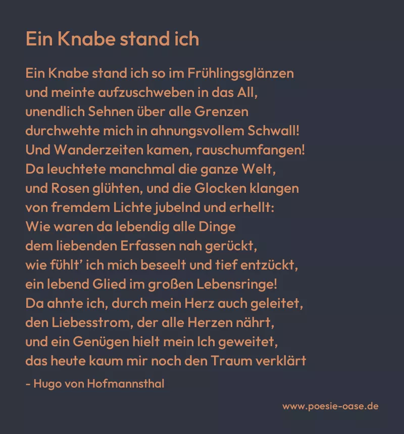 Gedicht: Ein Knabe stand ich von Hugo von Hofmannsthal