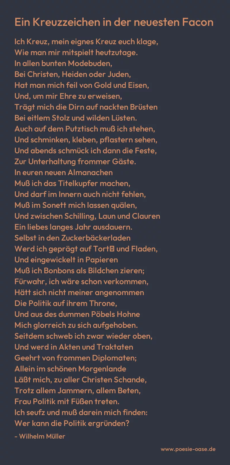 Gedicht: Ein Kreuzzeichen in der neuesten Facon von Wilhelm Müller
