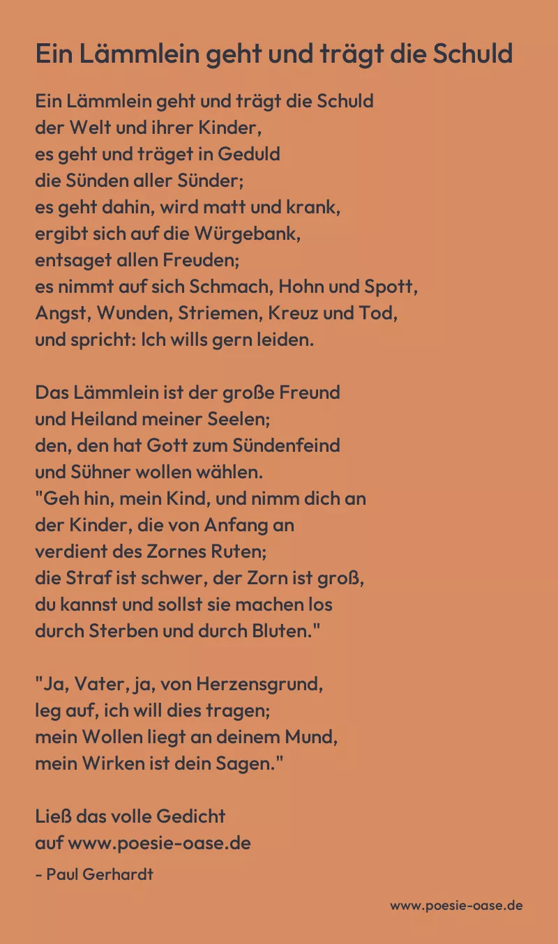 Gedicht: Ein Lämmlein geht und trägt die Schuld von Paul Gerhardt