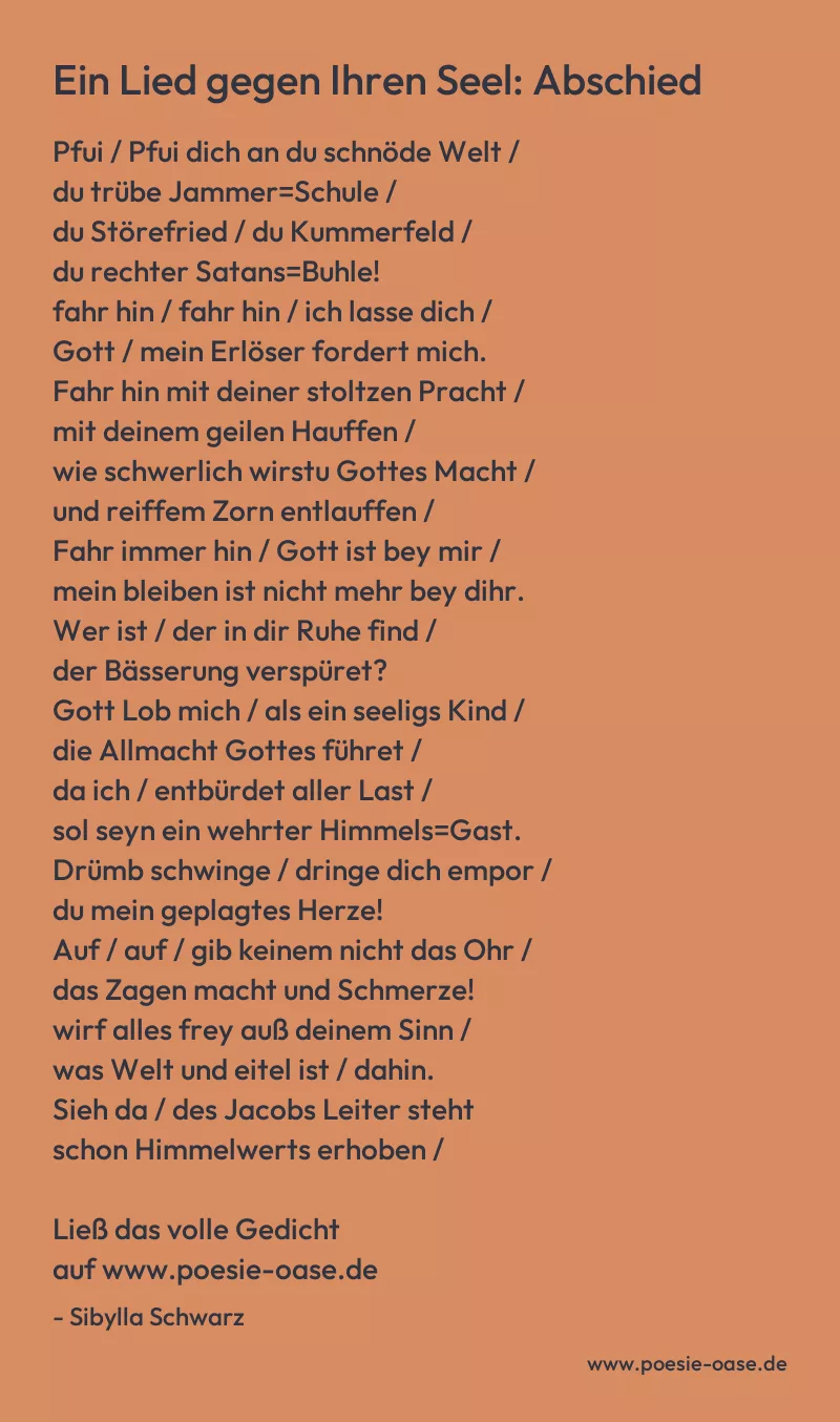 Gedicht: Ein Lied gegen Ihren Seel: Abschied von Sibylla Schwarz