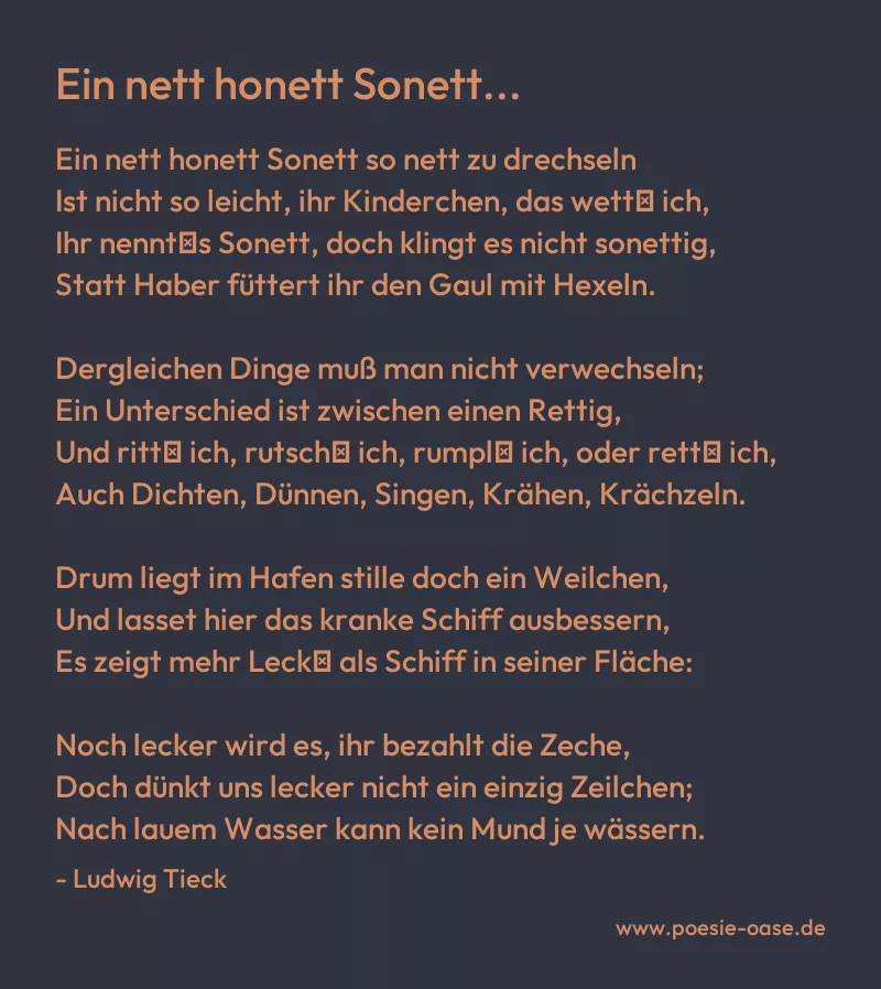 Gedicht: Ein nett honett Sonett... von Ludwig Tieck