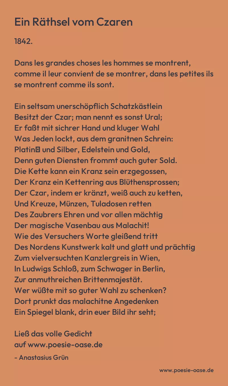 Gedicht: Ein Räthsel vom Czaren von Anastasius Grün