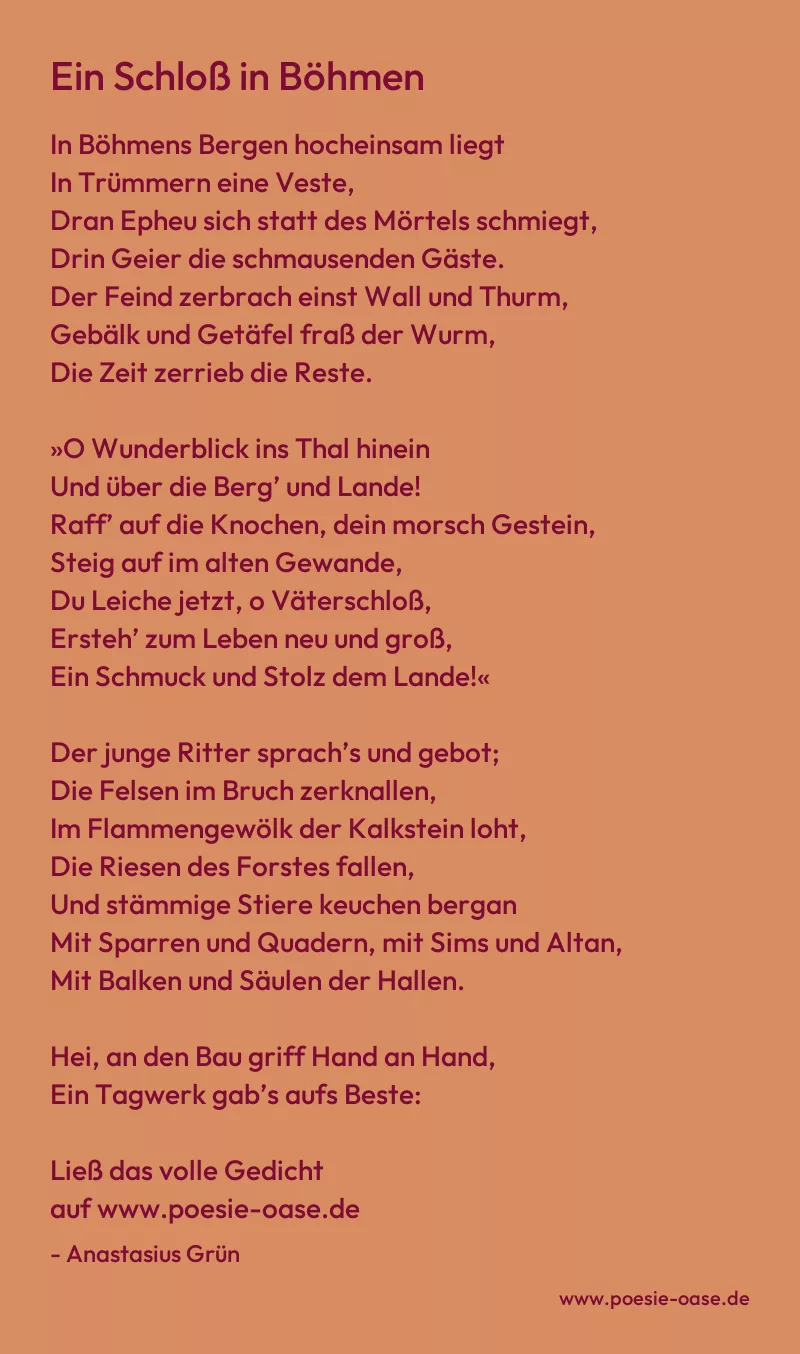 Gedicht: Ein Schloß in Böhmen von Anastasius Grün