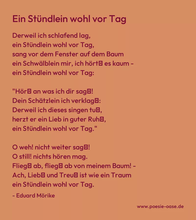 Gedicht: Ein Stündlein wohl vor Tag von Eduard Mörike