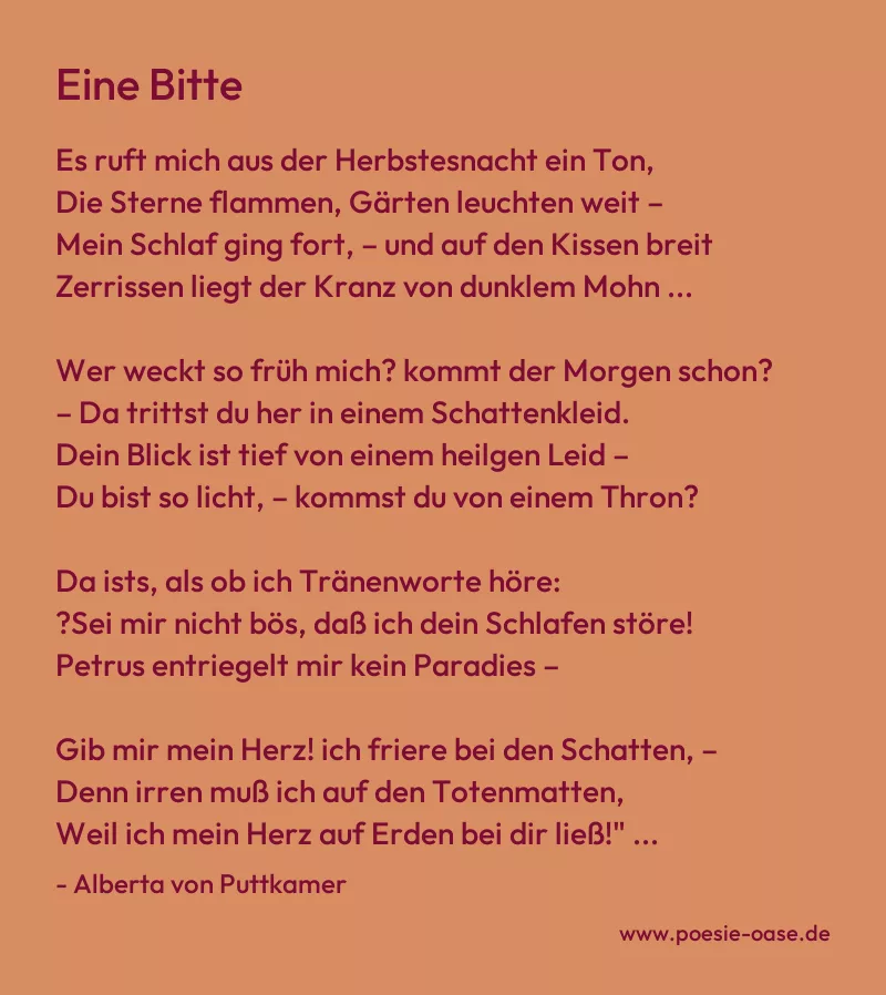 Gedicht: Eine Bitte von Alberta von Puttkamer