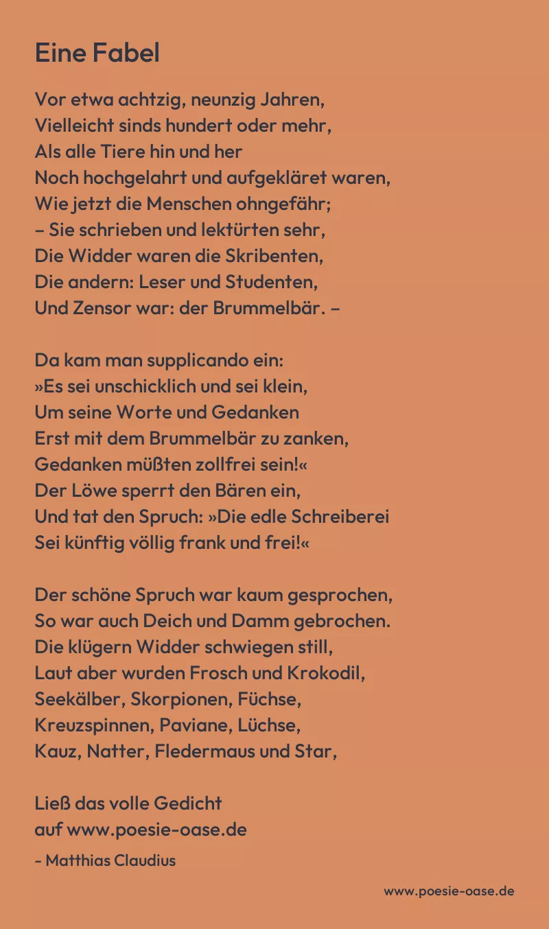 Gedicht: Eine Fabel von Matthias Claudius