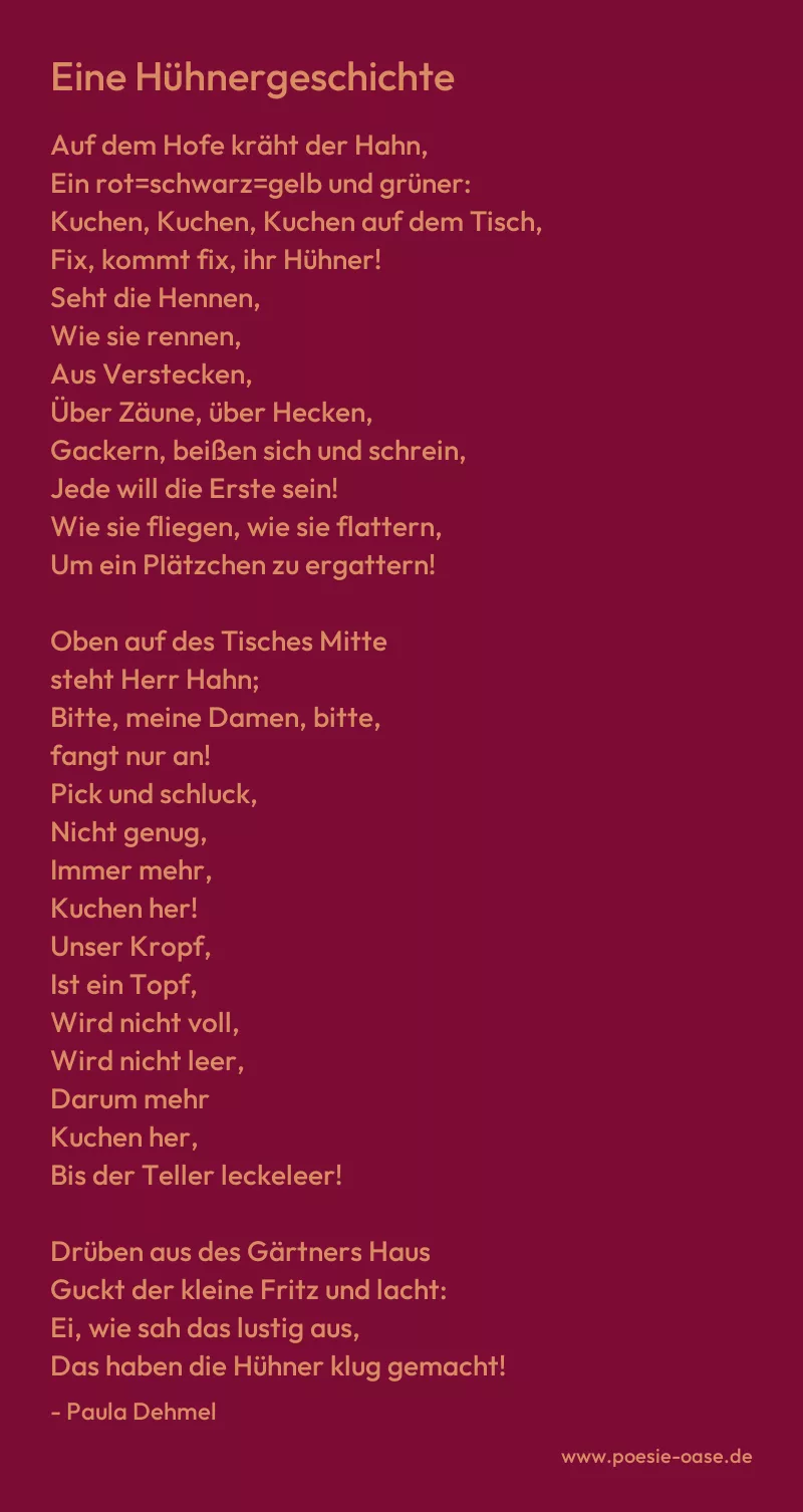 Gedicht: Eine Hühnergeschichte von Paula Dehmel