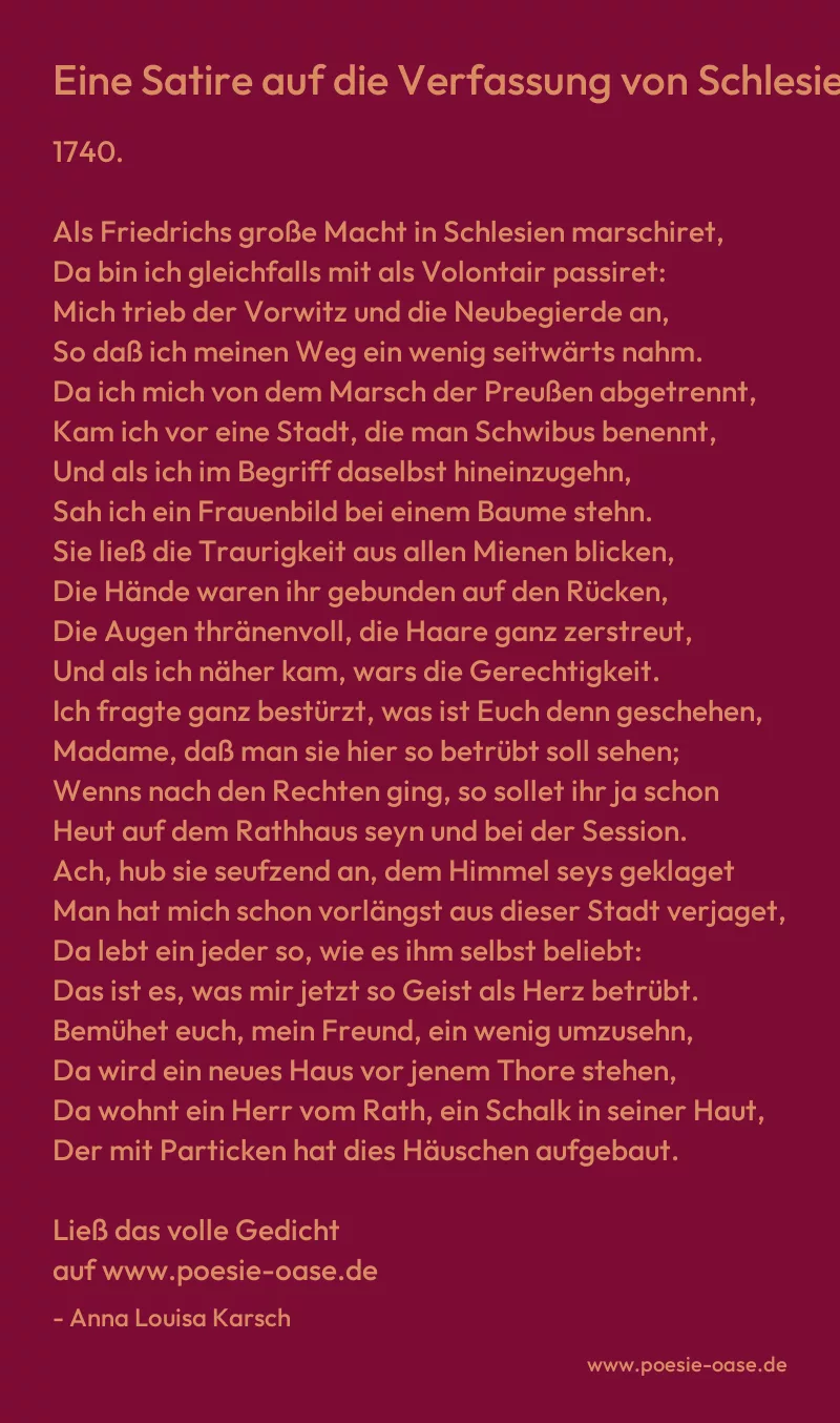 Gedicht: Eine Satire auf die Verfassung von Schlesien von Anna Louisa Karsch