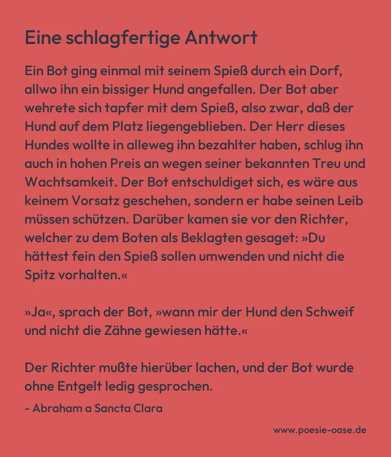 Gedicht: Eine schlagfertige Antwort von Abraham a Sancta Clara