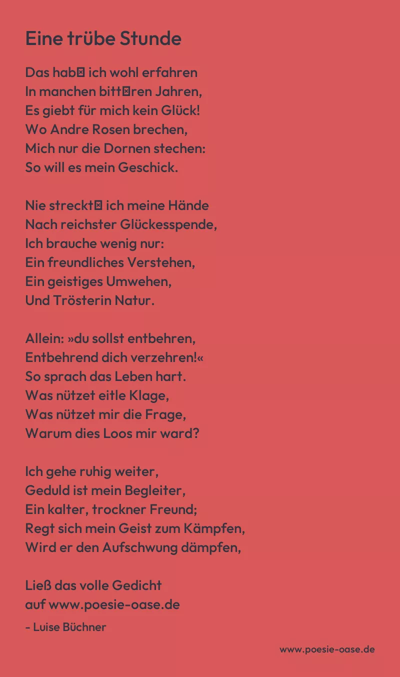 Gedicht: Eine trübe Stunde von Luise Büchner