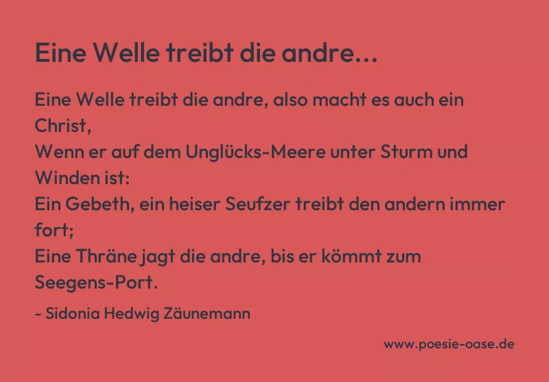 Gedicht: Eine Welle treibt die andre... von Sidonia Hedwig Zäunemann