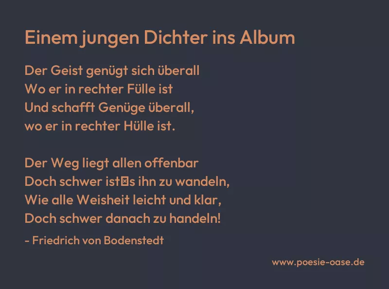 Gedicht: Einem jungen Dichter ins Album von Friedrich von Bodenstedt