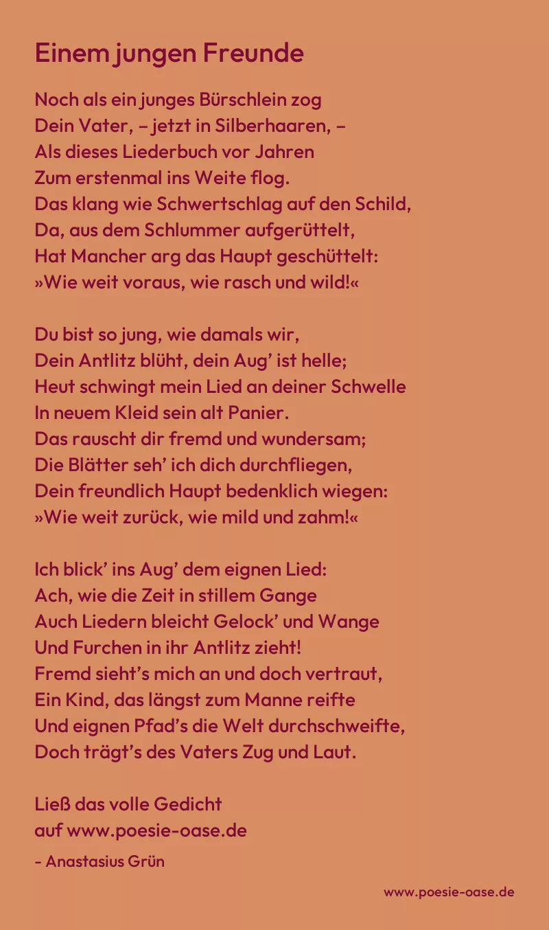 Gedicht: Einem jungen Freunde von Anastasius Grün