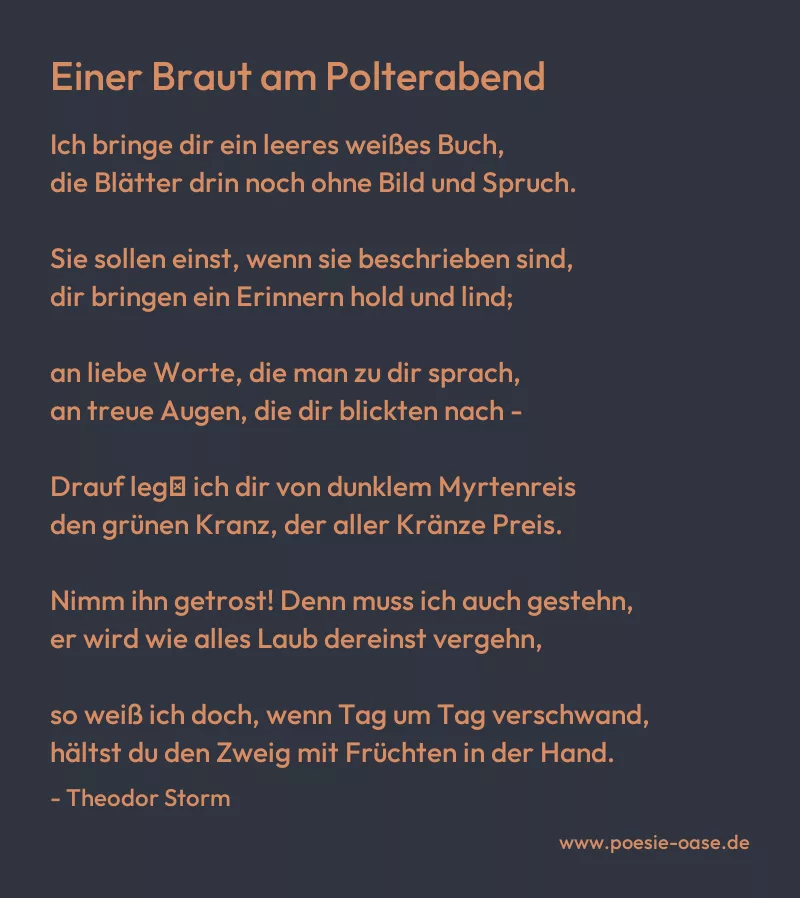 Gedicht: Einer Braut am Polterabend von Theodor Storm