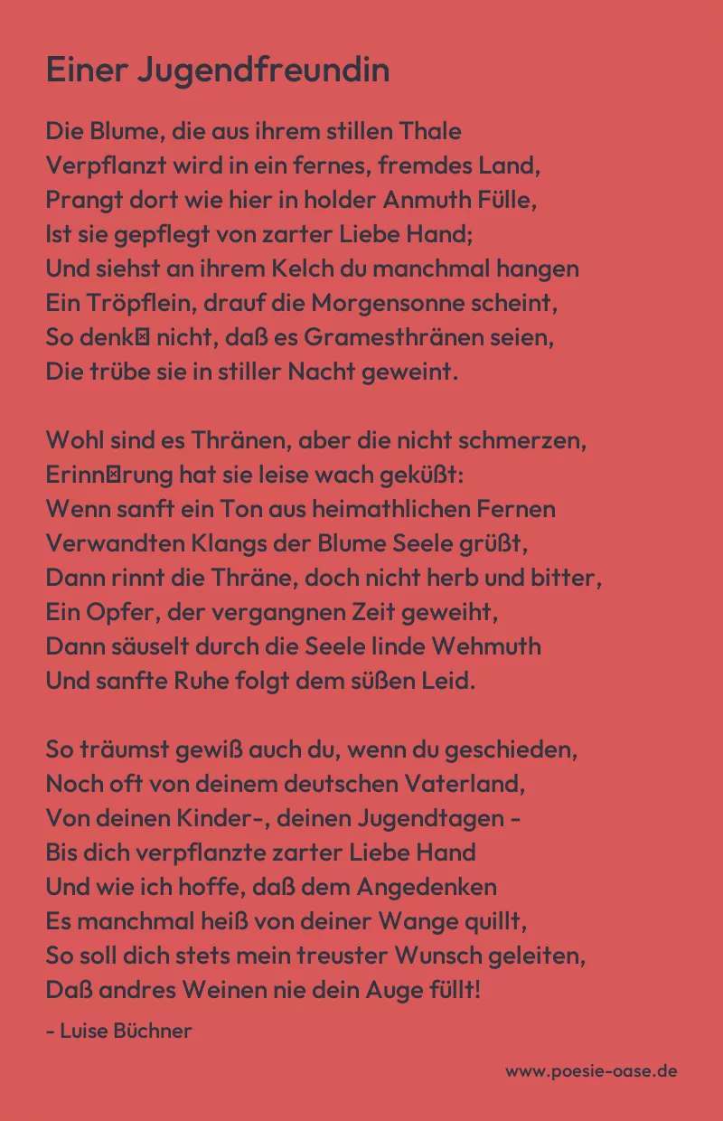 Gedicht: Einer Jugendfreundin von Luise Büchner