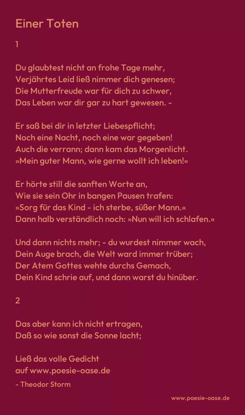 Gedicht: Einer Toten von Theodor Storm
