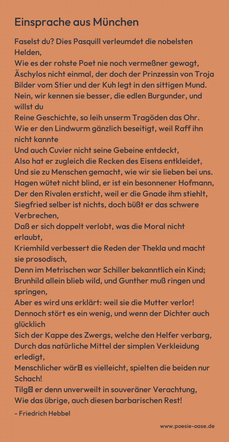 Gedicht: Einsprache aus München von Friedrich Hebbel