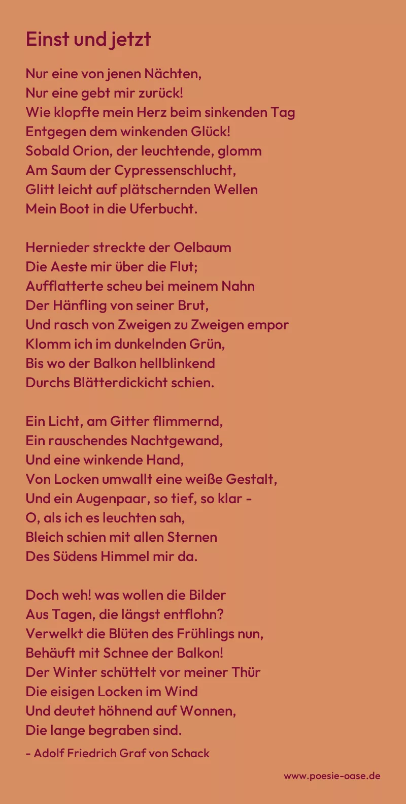 Gedicht: Einst und jetzt von Adolf Friedrich Graf von Schack