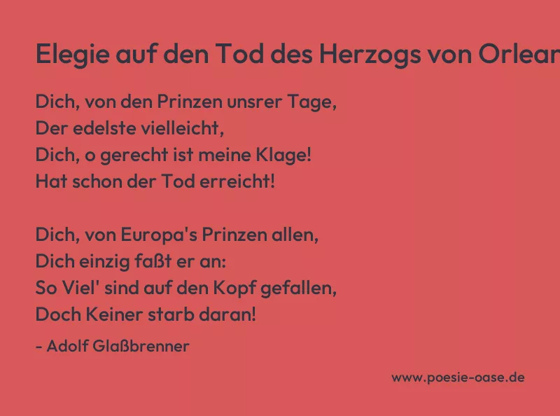 Gedicht: Elegie auf den Tod des Herzogs von Orleans von Adolf Glaßbrenner