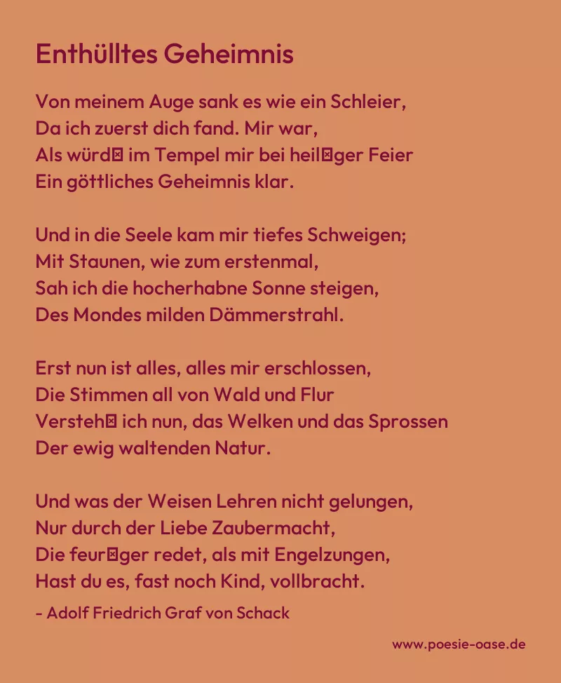 Gedicht: Enthülltes Geheimnis von Adolf Friedrich Graf von Schack