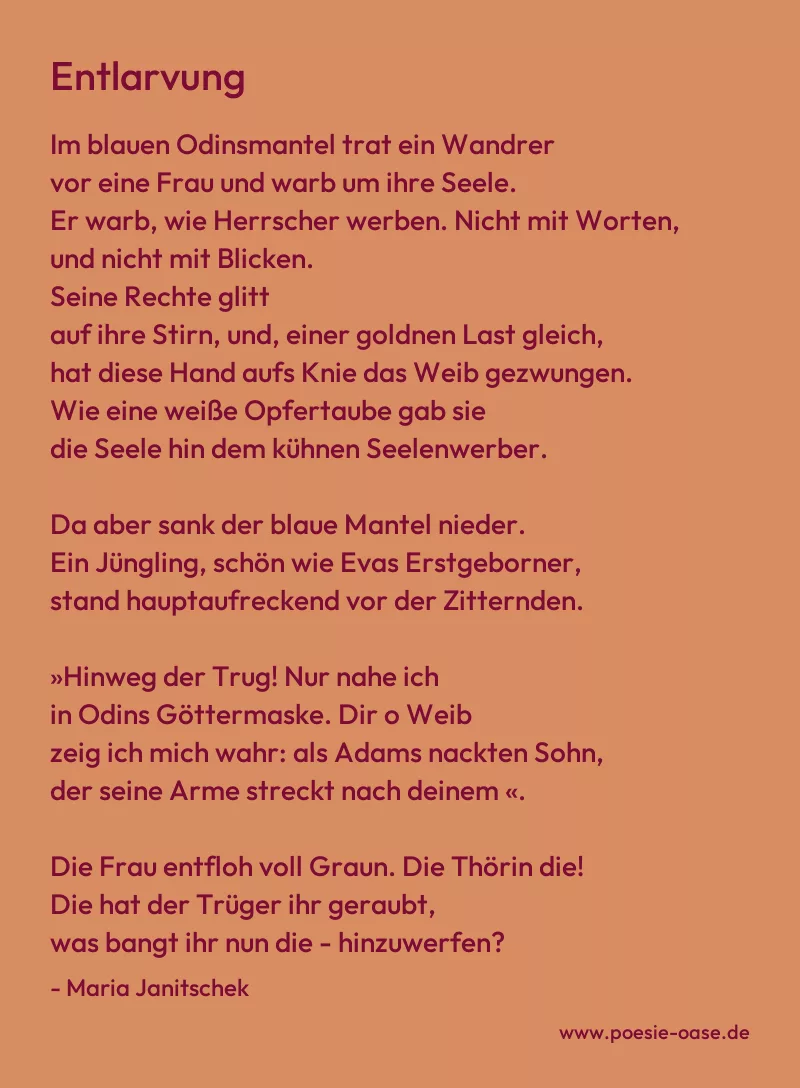 Gedicht: Entlarvung von Maria Janitschek