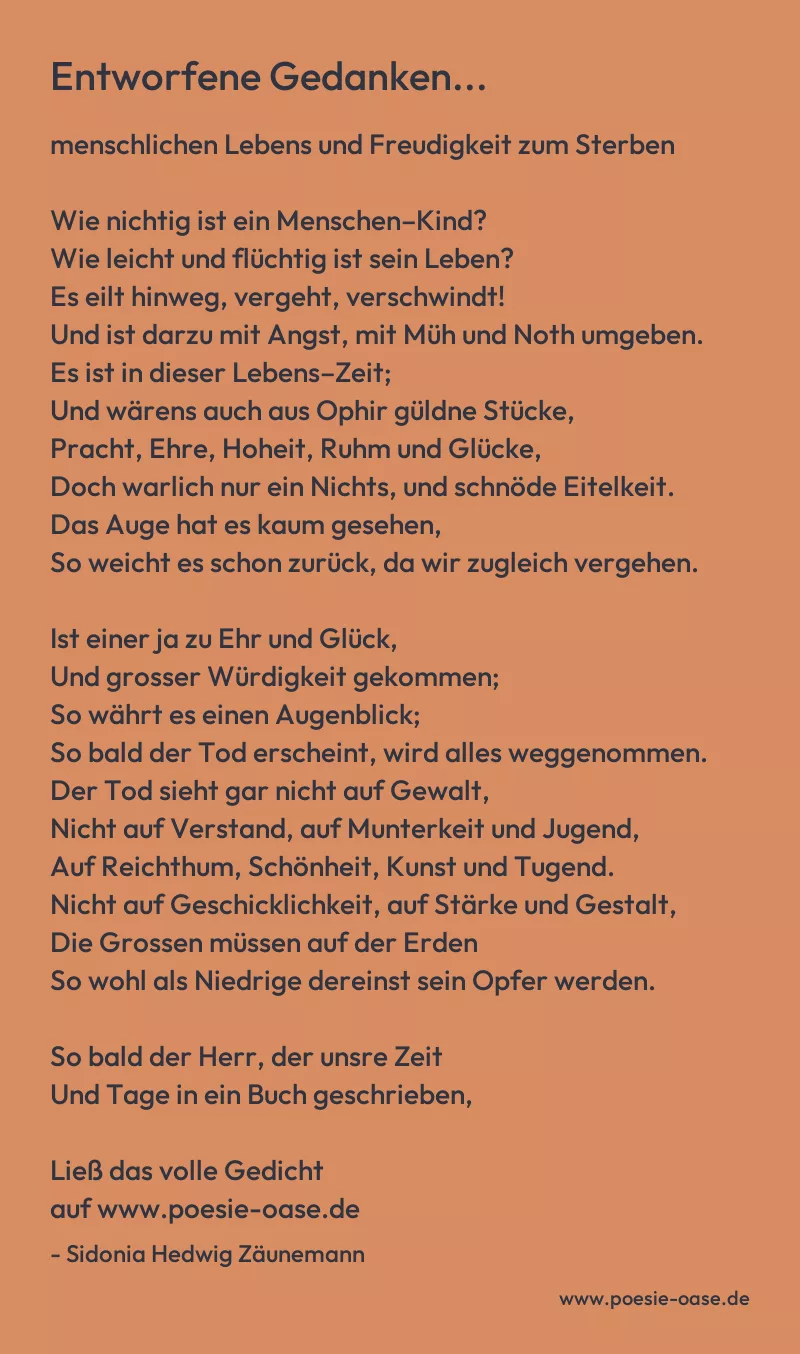 Gedicht: Entworfene Gedanken... von Sidonia Hedwig Zäunemann