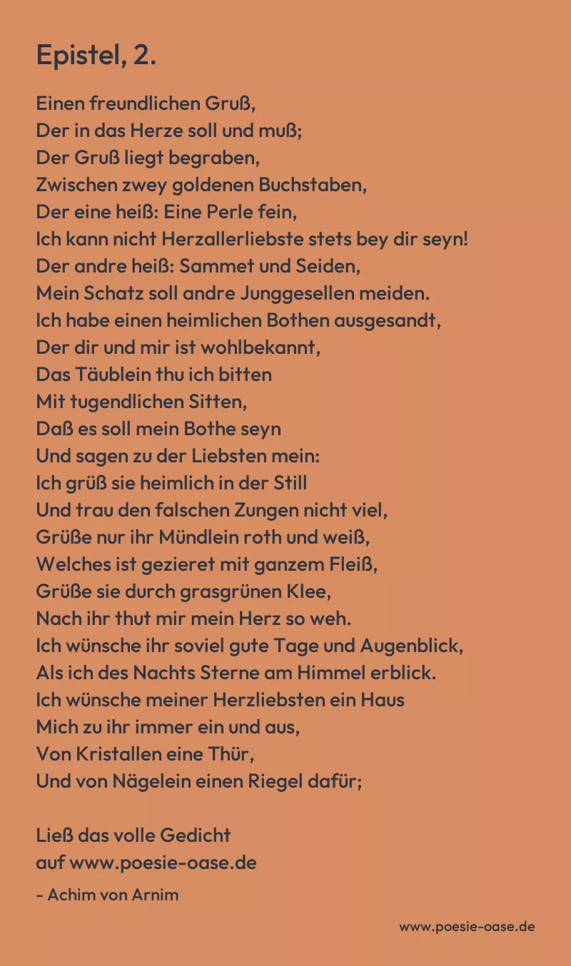 Gedicht: Epistel, 2. von Achim von Arnim