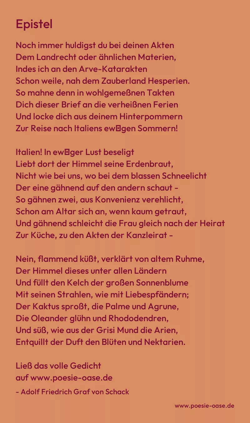 Gedicht: Epistel von Adolf Friedrich Graf von Schack
