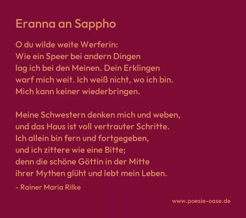 Gedicht: Eranna an Sappho von Rainer Maria Rilke