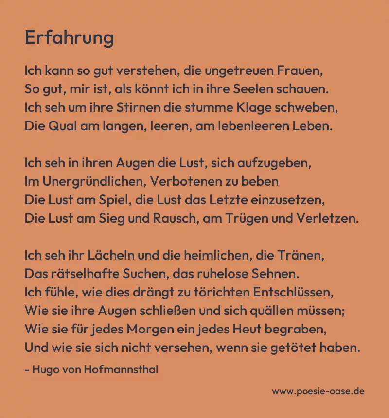 Gedicht: Erfahrung von Hugo von Hofmannsthal
