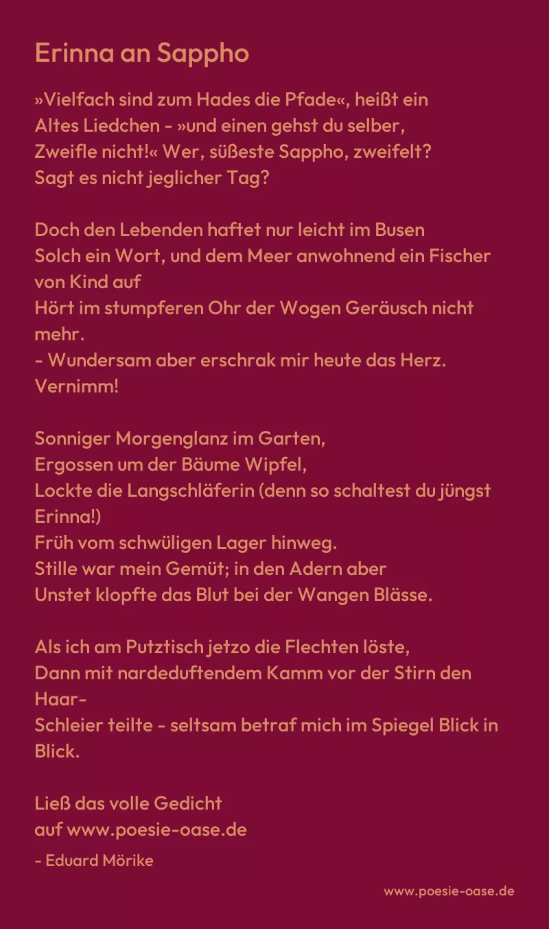 Gedicht: Erinna an Sappho von Eduard Mörike