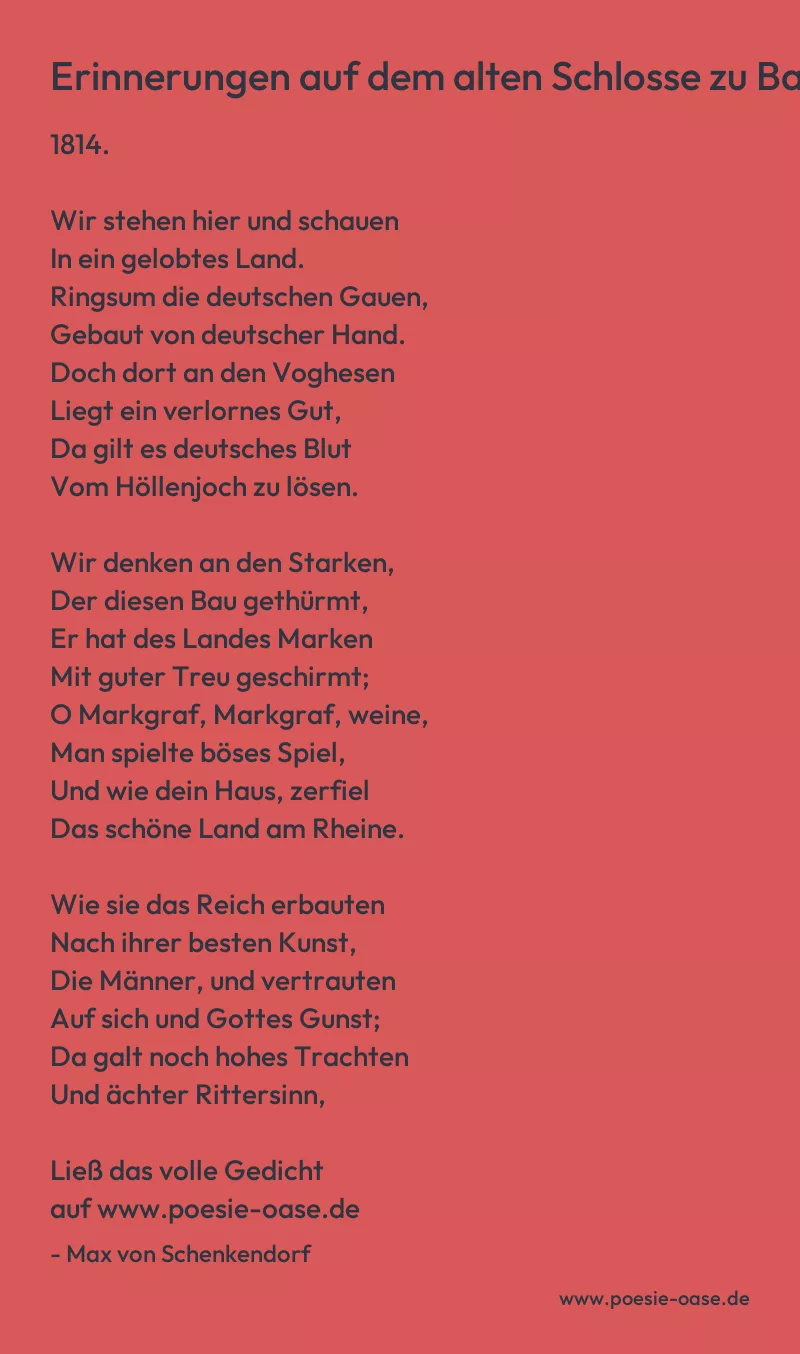 Gedicht: Erinnerungen auf dem alten Schlosse zu Baden von Max von Schenkendorf