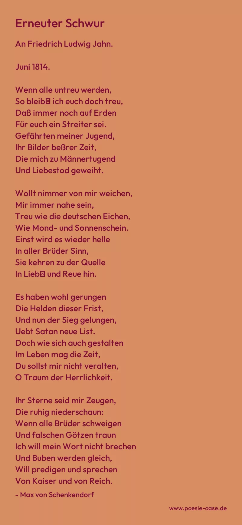 Gedicht: Erneuter Schwur von Max von Schenkendorf