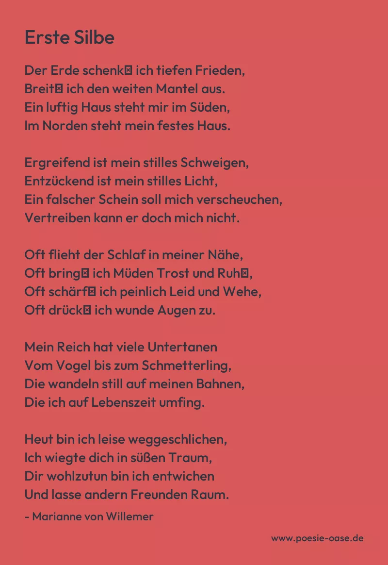 Gedicht: Erste Silbe von Marianne von Willemer