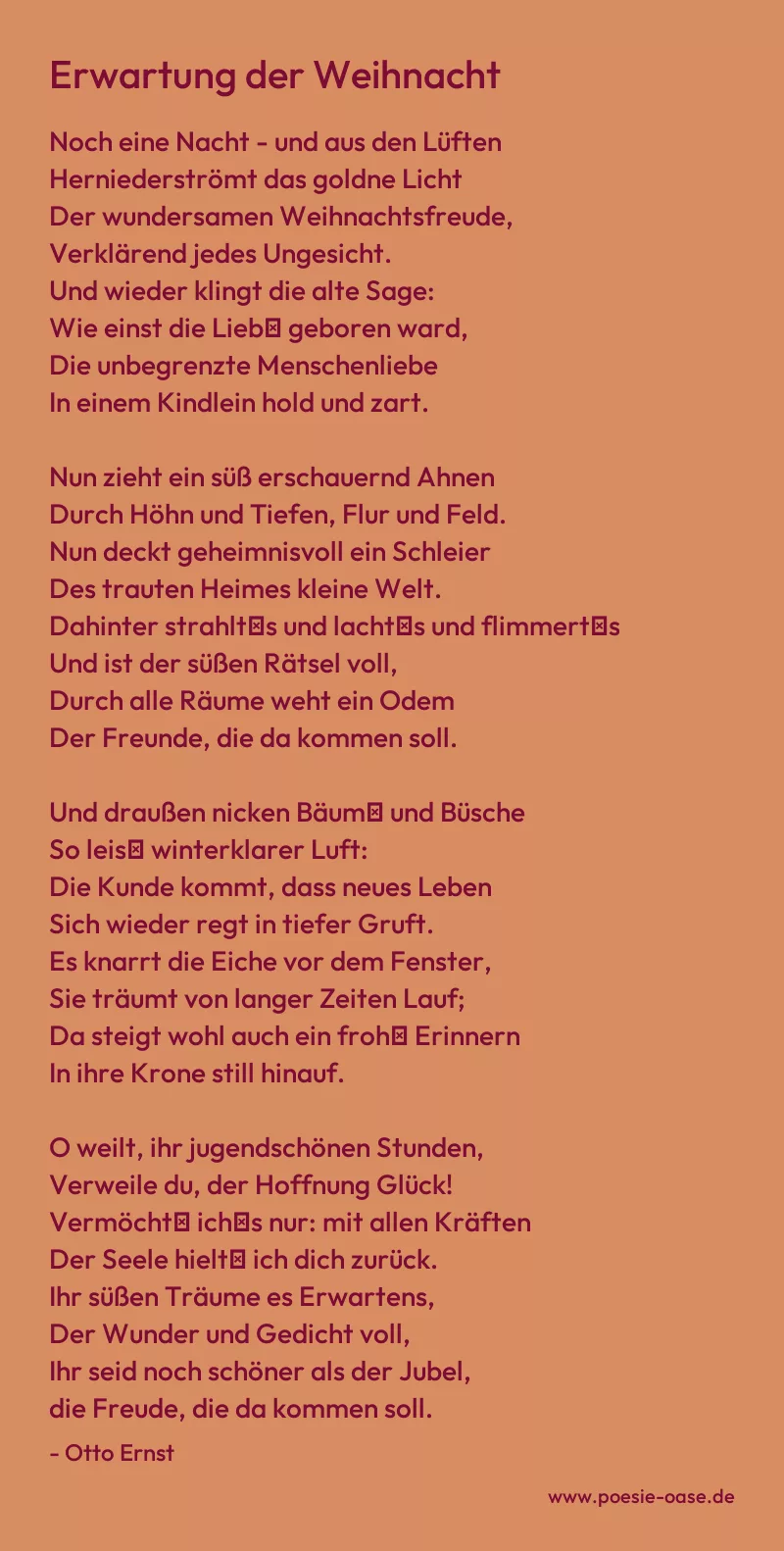 Gedicht: Erwartung der Weihnacht von Otto Ernst