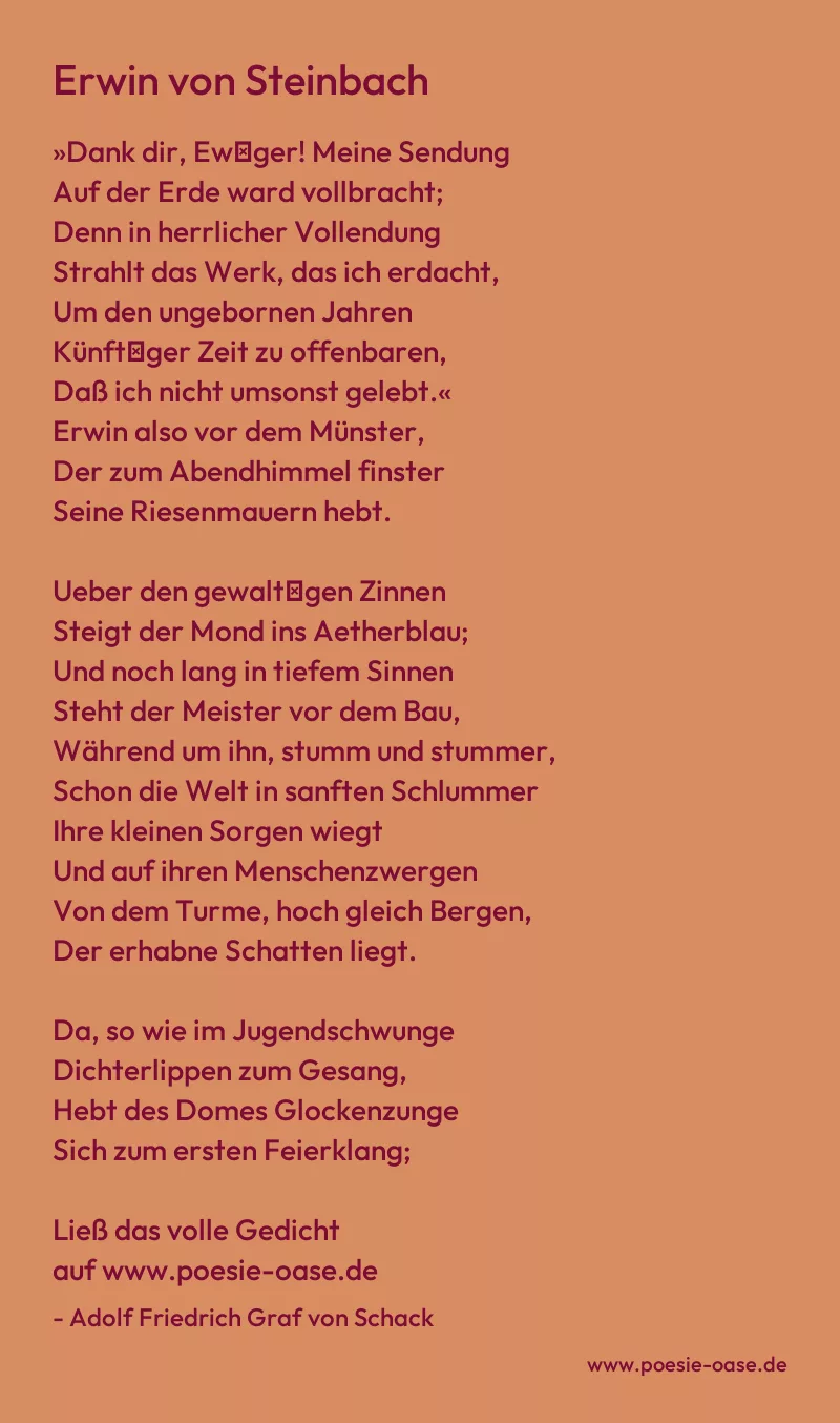 Gedicht: Erwin von Steinbach von Adolf Friedrich Graf von Schack