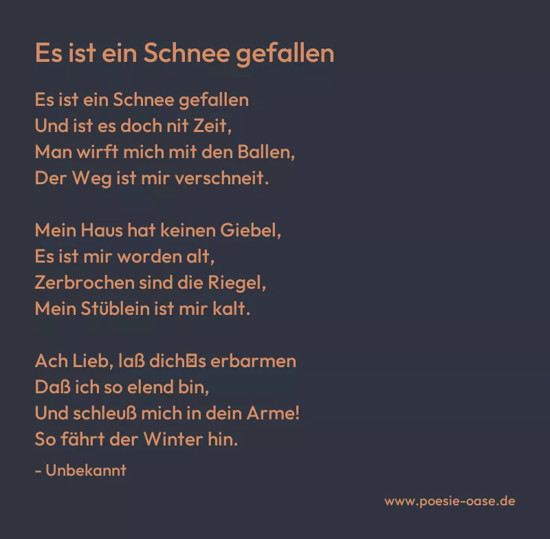 Gedicht: Es ist ein Schnee gefallen von Unbekannt