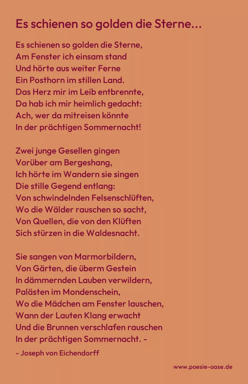 Gedicht: Es schienen so golden die Sterne... von Joseph von Eichendorff