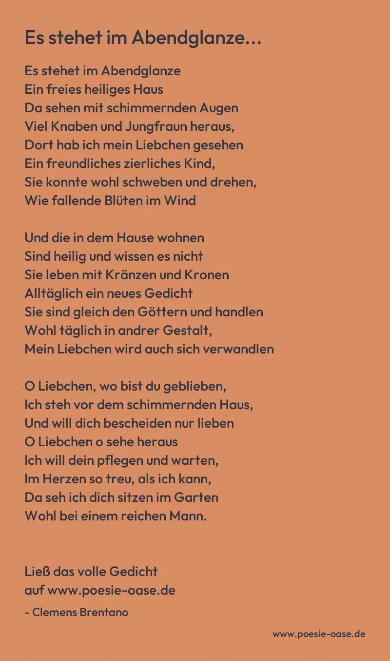Gedicht: Es stehet im Abendglanze... von Clemens Brentano